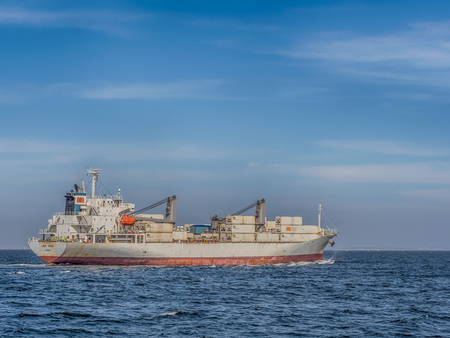 Dakar, Senegal - February 2, 2019: A large cargo ship sailed from the Dakar port in Senegal. Africa.のeditorial素材