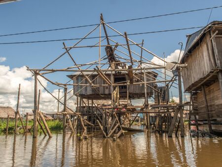 Iquitos, Peru- May 16, 2016: Floating houses in a small city in  Peru. Belen. BelÃ©n. Latin America. Amazonia.のeditorial素材
