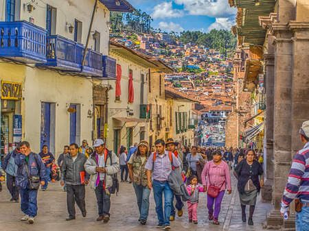 Cusco, Peru - May 18, 2016: People on the street of Cuzco.   Peru, South America. Latin Americaのeditorial素材