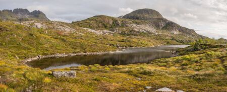 Panoramic view for SÃ¸rvÃ¥gvatnet lake. Lofoten. Sorvagen  Norway.の写真素材
