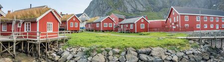 Traditional, red, wooden houses in Reine. Lofoten Norway. Europe.の写真素材