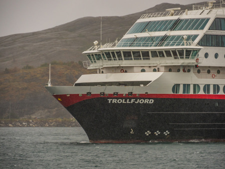 Bodo, Norway - August 20, 2019: Cruise ferry sailing along the coast of Norway. Nordland. Europe. Lofoten Gateのeditorial素材