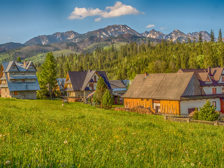 Tatry, Poland - June 04, 2019:  Small polish village in the Tatra mountain with the view for slovak Tatra mountainのeditorial素材