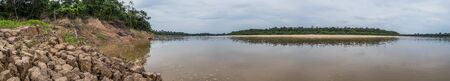 Bank of the Javari River, the tributary of the Amazon River, during the low water season. Amazonia....