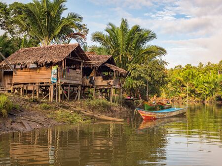 Kensi, Arguni,  Indonesia - February 06, 2018:  Wooden houses in Kensi village on West Papua, Indonesiaのeditorial素材