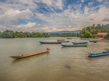 Namasan, Indonesia - January 31, 2018: Colorfull wooden boat with in the small village Namasan on West Papua, Indonesia, Asiaのeditorial素材