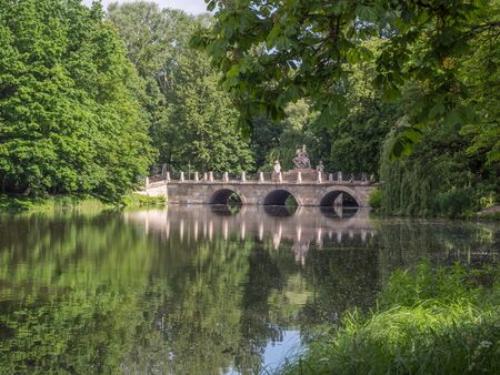 Warsaw, Poland - June 01, 2019: View of Royal Baths Park in spring time, Baths Park, Lazienki Park and Palace on the Waterのeditorial素材