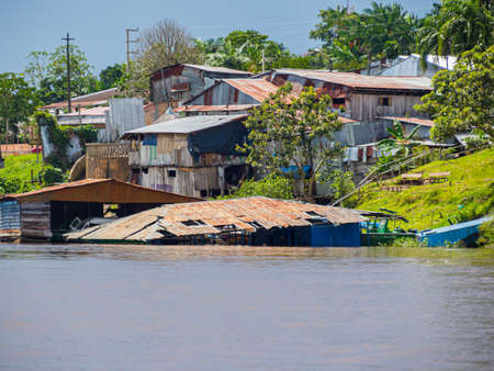 Belen, Peru- Dec 2019: Floating houses in the floodplain of the Itaya River, poorest part of Iquitos - BelÃ©n. Venice of Latin America. Iquitos, South America, Amazoniaのeditorial素材