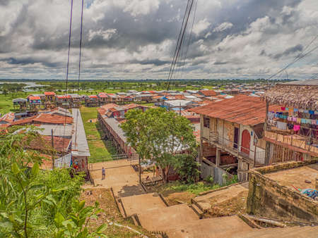 Iquitos, Peru - December 06, 2018:  Floating shantytown of BelÃ©n, consisting of scores of huts, built on rafts, which rise and fall with the river. Latin America.のeditorial素材