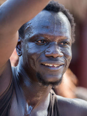 Senegal, Africa - January 24, 2019: Portrait of a happy dancer from Senegal.のeditorial素材