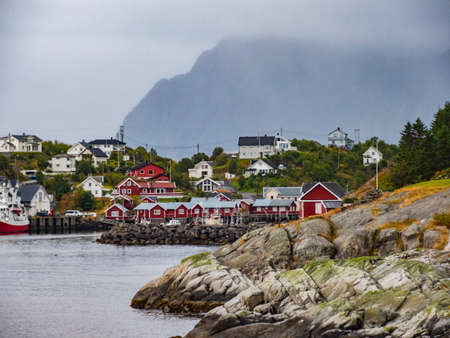 Moskenes, Lofoten, Northern Norway - August 2019. The typical Norwegian fishing village of Moskenes...