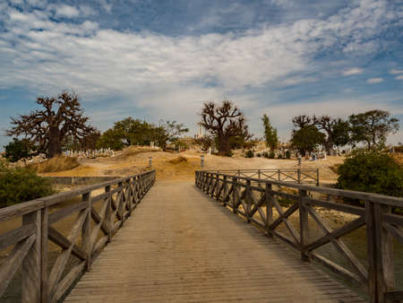 Joal-Fadiout, Senegal - January, 26, 2019: View of Mixed Muslim-Christian Cemetery. Joal-Fadiouth town and commune in the ThiÃ¨s Region at the end of the Petite CÃ´te of Senegal. Africa.のeditorial素材