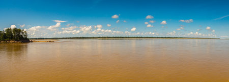 Panoramic view for the Amazon river from the deck of a cargo boatの写真素材