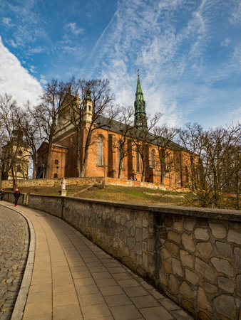 Sandomierz, Poland - February 17, 2020: View for Cathedral Basilica of the Nativity of the Blessed Virgin Mary. It is Gothic church built in the 14th Centuryのeditorial素材