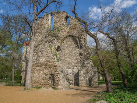 Budapest, Hungary - April 15, 2015: Ruins of the Dominican monastery on Margaret Island, Budapest, Hungaryのeditorial素材