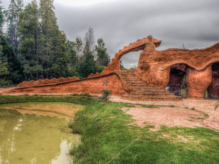 Villa de Leyva, Colombia - May 02, 2016: House of terrakota. South Americaのeditorial素材