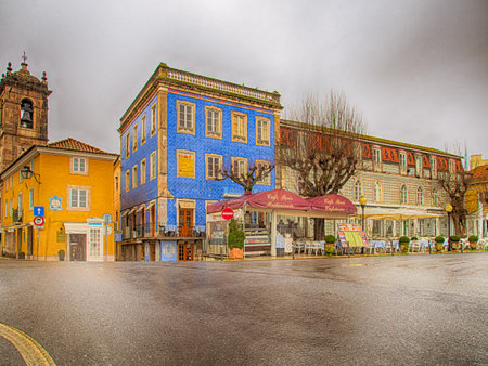 Portugal-Jan 2019: Vintage photos of historic center of Sintra in a foggy day. It is a town in Greater Lisbon region of Portugal, located on the Portuguese Riviera.のeditorial素材
