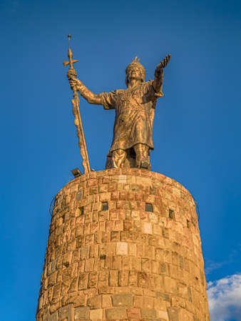 Cusco, Peru - May 23, 2016: Inca Pachacutec Monument. It was inaugurated 500 years after the invasion for Peru land, is a symbol of the new Peru,のeditorial素材
