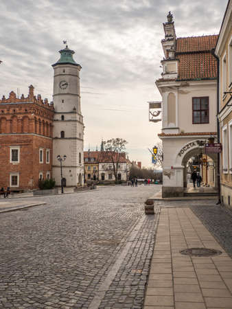 Sandomierz, Poland - February 17, 2020: Town hall and historic post office building on the market square in Sandomierzのeditorial素材