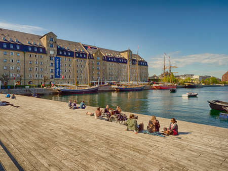 Copenhagen, Denmark - May 2019: Large sailing ships standing along the coast