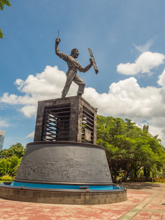 Ambon, Indonesia - Feb, 2018: Statue of Patung Pattimura (Thomas Matulessy) an Indonesian National Heroes, Ambon City near Lapangan Merdeka Ambon, Patung Pattimuraのeditorial素材