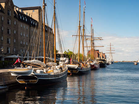 Copenhagen, Denmark - May 2019: Large sailing ships standing along the coastのeditorial素材