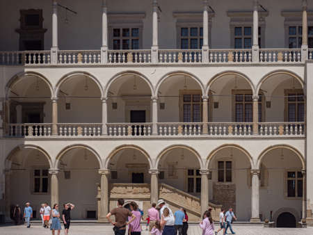 Krakow, Poland - June 2, 2019: Close-up of the wall of the inner courtyard of the Wawel Royal Castle. Cracowのeditorial素材