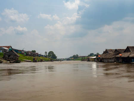 Belen, Peru - May 2016: Wooden floating houses and houses on stilts in the floodplain of the Itaya River, the poorest part of Iquitos - BelÃ©n. Venice of Latin America. Iquitos, South America, Amazoniaのeditorial素材