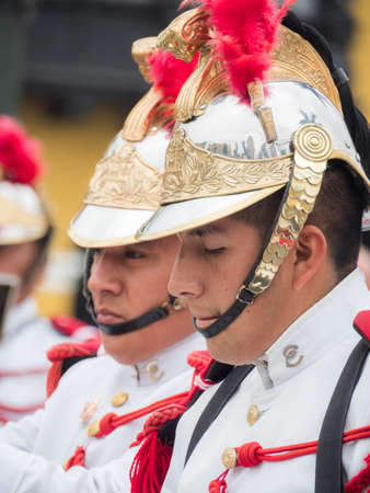 Lima, Peru - Dec, 2019: Guards of the Presidential Palace are giving a concert on the Plaza de Armas before changing of the guards ceremony. South America. Christmas Timeのeditorial素材