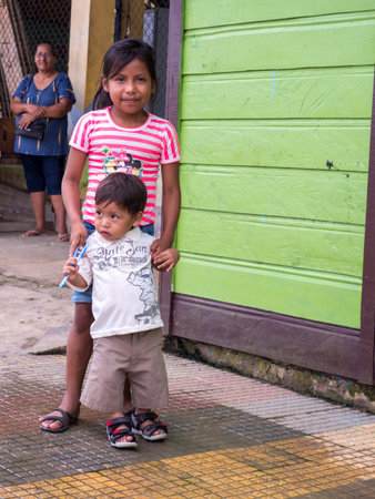 Atalaia do Norte, Brazil - Sep 2019: Portrait of a girl from trh Matis tribe - local inhabitant of the Amazon rain forest. Javari Valley. Amazon. Latin Americaのeditorial素材