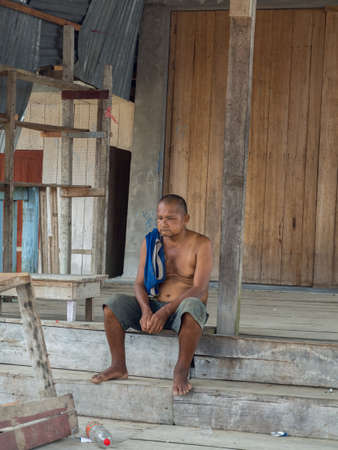 Amazon. Latin America - Sep 2017: Portrait of a man, a local inhabitant of the Amazon rain forest.のeditorial素材