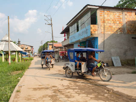 Santa Rosa, Peru- Sep, 2017: Daily life on the street of the small village on the bank of Amazon River .. Amazonia. South America.のeditorial素材