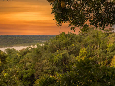 Sunset at the magnificent Amazon rainforest. The green lungs of the world. Amazon. Brazil, South...
