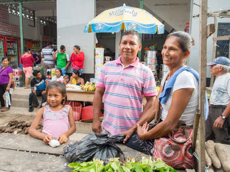 Iquitos, Peru - Dec., 2017: Typical local bazaar in a small village Caballococha on the banks of Amazon River, Amazonia, Peru. South America.のeditorial素材