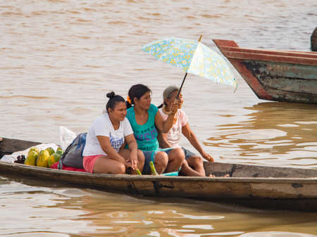 Amazonia, Peru, December - 2017: Water transport in the Amazon rainforest, the green hell of the Amazon. Amazon River in the Selva of Peru. Amazon. South America.のeditorial素材