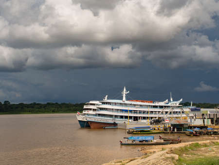 Benjamin Constant, Brazil - Dec, 2017: Big, passenger boats in the Amazon river basin. Javari River Valley. Amazonia, South Americaのeditorial素材