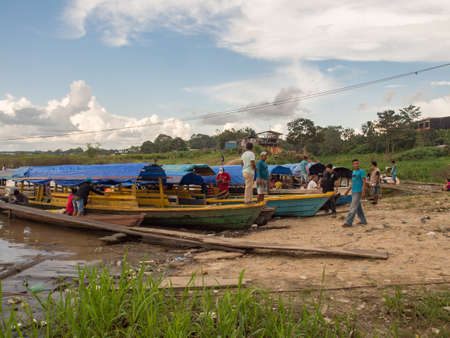 Tabatinga, Brazil - Sep, 2017: Port of Amazon river in small village on the bank of Amazon river. Amazon, Amazon River. South Americaのeditorial素材