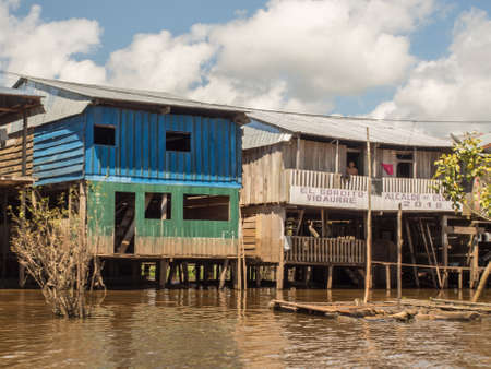 BelÃ©n, Peru- March, 2016: Floating houses in the floodplain of the Itaya River, poorest part of Iquitos - BelÃ©n. Venice of Latin America.Region Loreto, Province Maynas. Amazon. South America.のeditorial素材