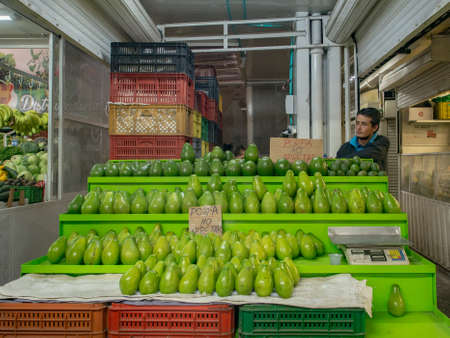 Bogota, Colombia - Sep 2017: Huge avocado on at Paloquemao Market Square, Bogota, Colombia Latin Americaのeditorial素材