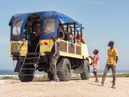 Dakar, Senegal - Feb, 2019: The last leg of the past Paris-Dakar tour along the shores of the...
