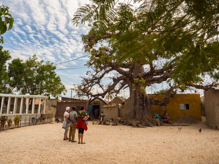 Joal-Fadiouth, Senegal. Africa. - Feb, 2019: A huge baobab tree on island of seashells. Tree of happiness, Joal-Fadiouth,のeditorial素材