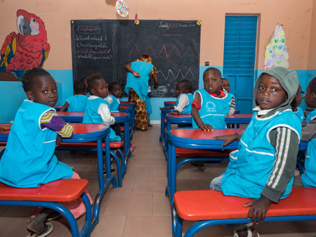 Senegal, Africa - January 2019: African school children wearing uniform during school activities. Senegal Africa.のeditorial素材