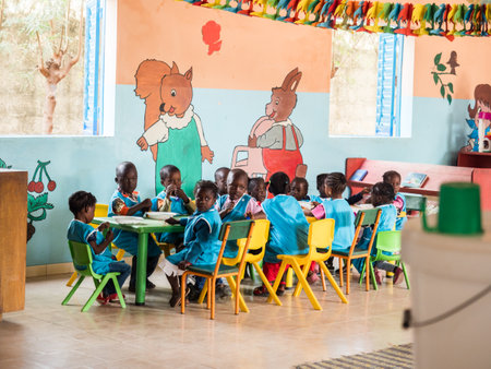 Senegal, Africa - January 2019: African school children wearing uniform during school activities. Senegal Africa.のeditorial素材