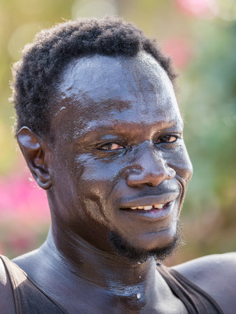 Senegal, Africa - January 24, 2019: Portrait of a happy dancer from Senegal.のeditorial素材