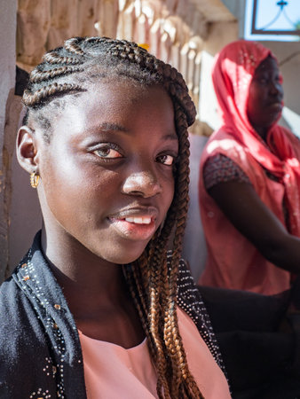 Nianing, Senegal - January 24, 2019: Portrait of beautiful Senegalese young woman. Africaのeditorial素材