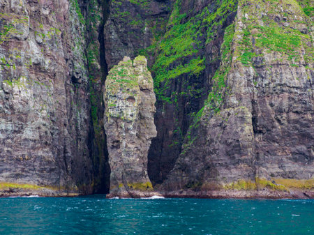 Vestmanna Sea Cliffs - view from teh boat. Streymoy. Faroe Islands. Kingdom of Denmark. Europe.の写真素材