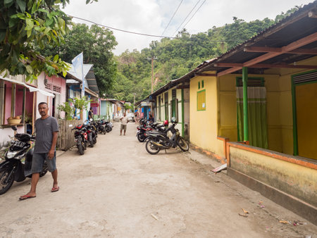 Ambon Island, Indonesia - February 2018: Typical thatched house on Ambon Island - part of Maluki Island in Indonesia. Central Regency of Maluku. Asiaのeditorial素材