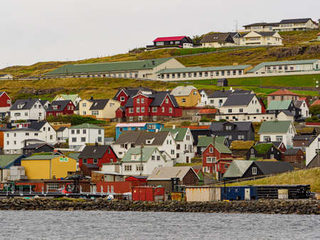 Ejde, Faroe Islands - Sep, 2020: View for the EiÃ°i village (Oat) on Eysturoy Island, Faroe Island, Kingdom of Denmark, Europeのeditorial素材