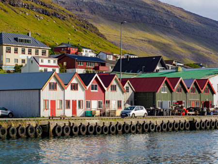 View of the the Klaksvik city on Bordoy island, Faroe Islands, Denmark North Europe.のeditorial素材