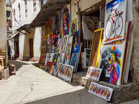 Stone Town, Zanzibar - Feb. 2021: Narrow streets of town also known as Mji Mkongwe (Swahili for "old town") is the old part of Zanzibar City. Former capital of the Zanzibar Sultanate.Tanzania. Africaのeditorial素材